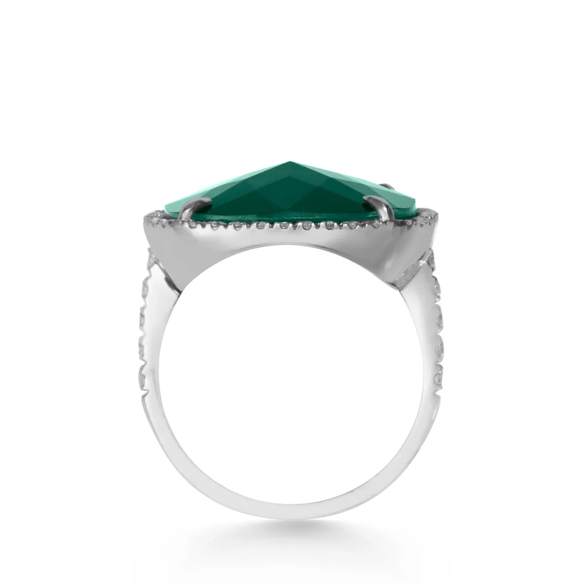 14KT White Gold Diamond Emerald Triplet Cushion Cut Cocktail Ring