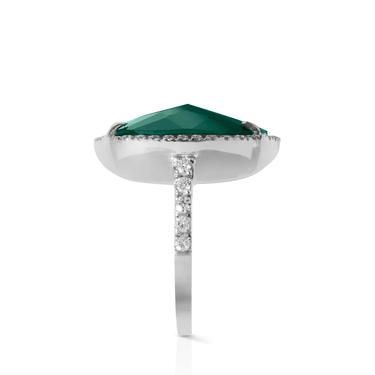 14KT White Gold Diamond Emerald Triplet Cushion Cut Cocktail Ring