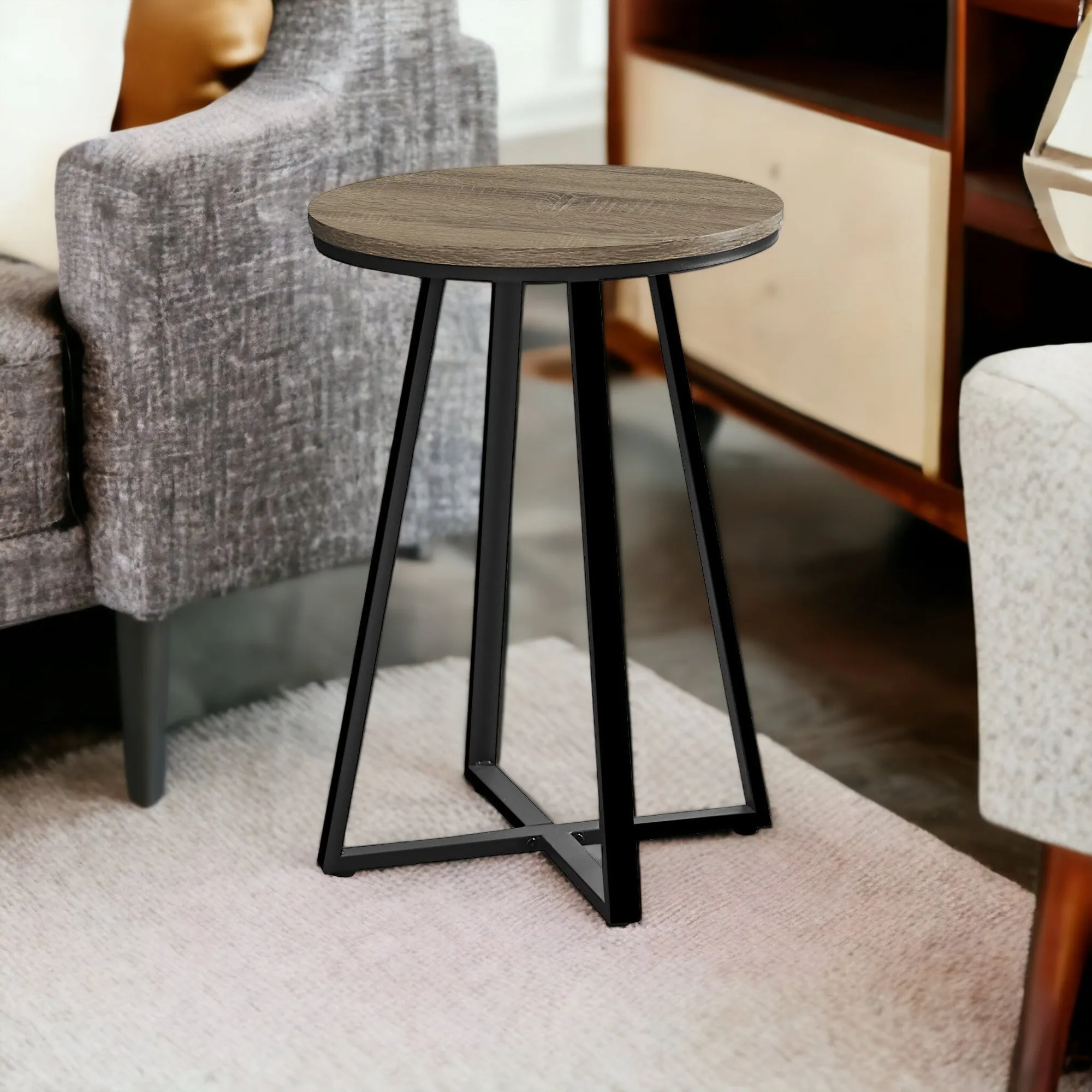 22" Black And Dark Taupe Round End Table By Homeroots