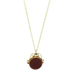 Antique Victorian Carnelian Bloodstone 9ct Gold Fob Necklace