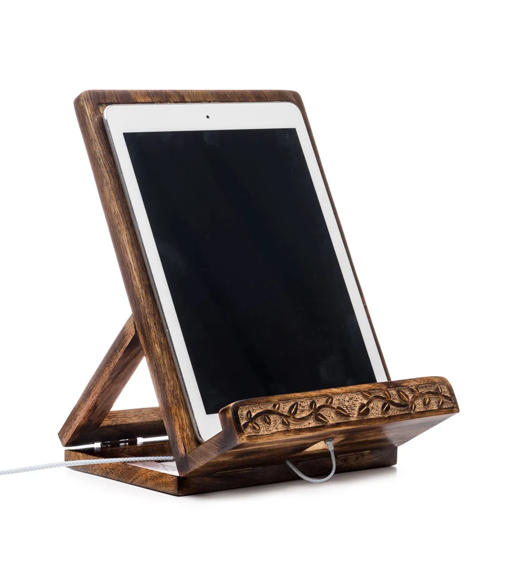 Aranyani Tree of Life Book Holder Tablet Stand - Hand Carved Wood