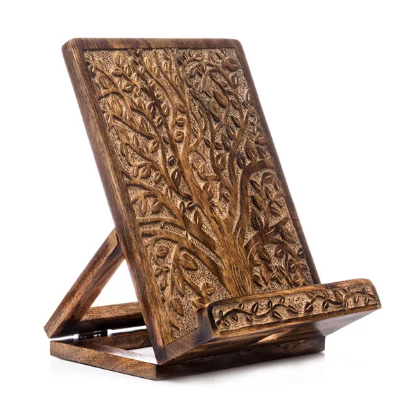 Aranyani Tree of Life Book Holder Tablet Stand - Hand Carved Wood