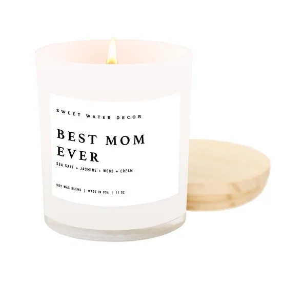 Best Mom Ever! Soy Candle | White Jar   Wood Lid