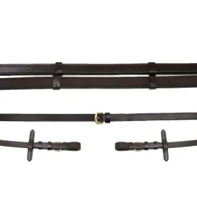 Brown Leather Rubber Lined Flat Reins With Stops and Brass Hardware