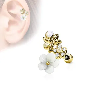 CZ and Clay Flowers Curve Top 316L Surgical Steel WildKlass Ear Cartilage Barbell Studs