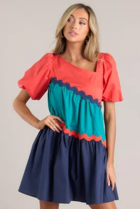 Everyone's Favorite Navy Multicolor Rickrack Mini Dress