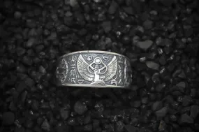 Isis Nut Ring Lotus and Ankh Egyptian | 925 Sterling Silver, Oxidized or 18K Gold Plated | Adjustable Size