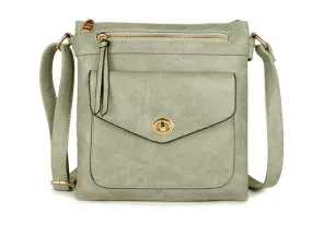 LARGE LIGHT GREY TURN LOCK MULTI COMPARTMENT CROSS BODY SHOULDER BAG WITH LONG STRAP