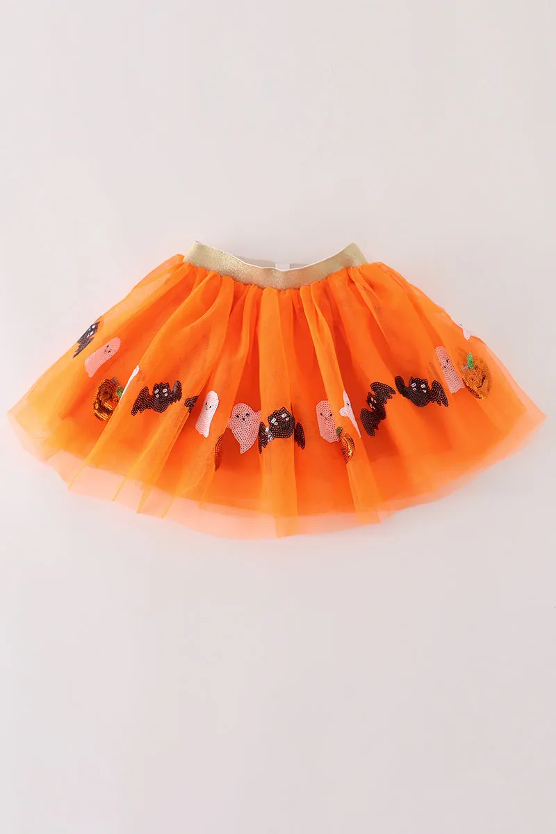 Orange halloween sequin tutu skirt