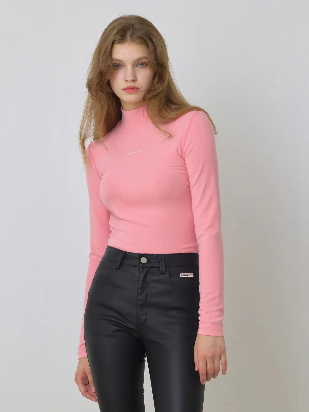 Pink, Warm High-neck T-Shirt