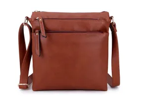 PLAIN BROWN MULTI COMPARTMENT CROSS BODY SHOULDER BAG