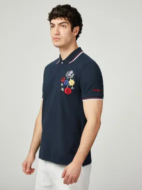 Team GB Floral Embroidered Pique Polo - Dark Navy