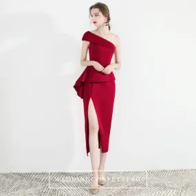 The Charis One Shoulder Origami Red / White Dress With Slit