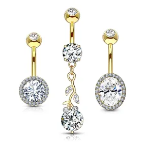 WILDKLASS 3 Pcs Assorted 316L Surgical Steel Belly Navel Ring Gem Box Package