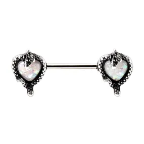 WILDKLASS 316L Stainless Steel Synthetic Opal Heart with Snake Nipple Bar