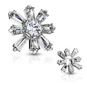 WildKlass Round CZ Centered Princess Cut CZ Square Internally Threaded Dermal Anchor Tops