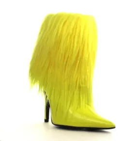 Yellow Short Fur Fringed Ankle Heel Boots