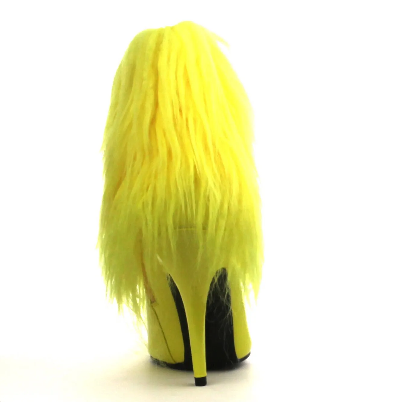 Yellow Short Fur Fringed Ankle Heel Boots